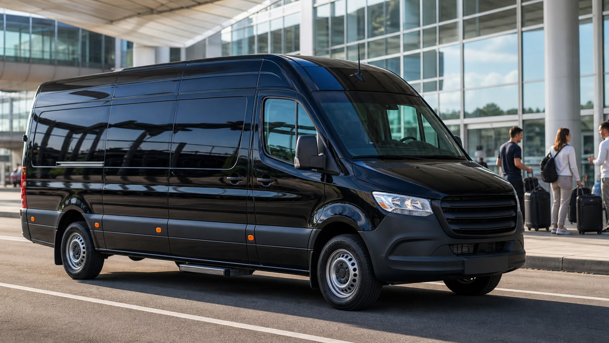 Black premium passenger van ready for airport and Niagara tour pickup
